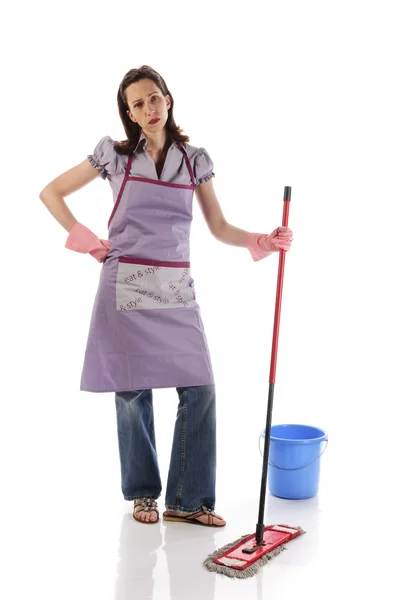 Temizlik malzemeleri ile ev hanımı — Stok fotoğraf