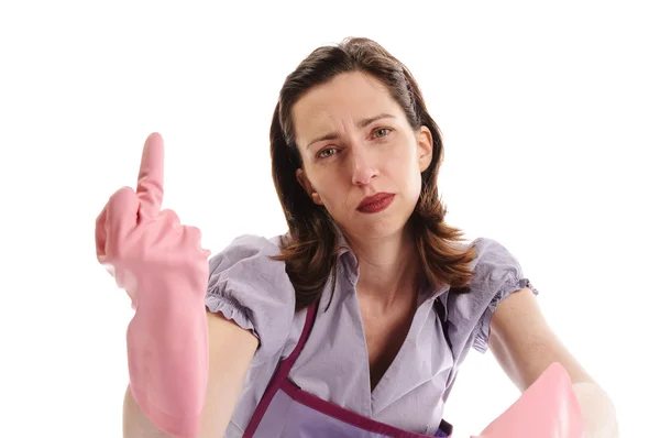 Žena v domácnosti s gumovými rukavicemi — Stock fotografie