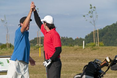 Two young golfers are frustrated clipart