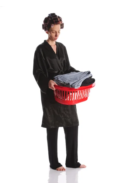 Housewife with basket — Stock Photo, Image
