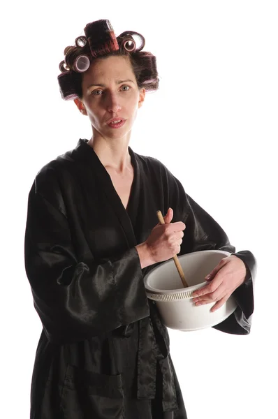 stock image Housewife with mixing bowl