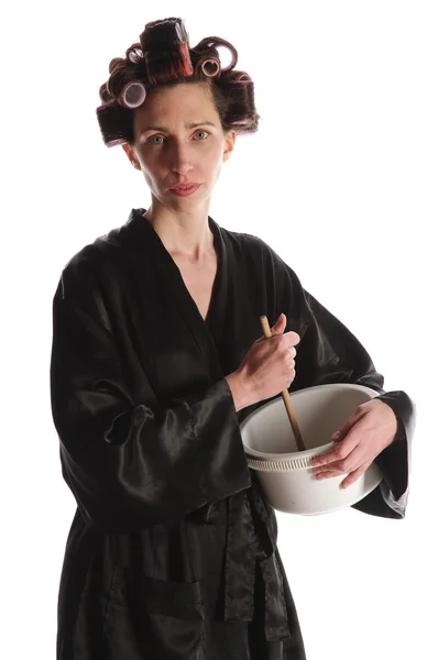 stock image Housewife with mixing bowl