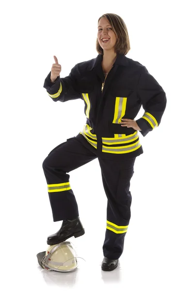 Feuerwehrfrau της νεολαίας με τη στολή — Φωτογραφία Αρχείου