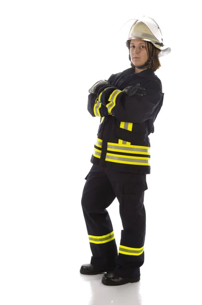 Junge Feuerwehrfrau в погонах — стокове фото