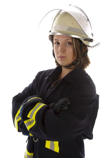 Junge Feuerwehrfrau en uniforme —  Fotos de Stock