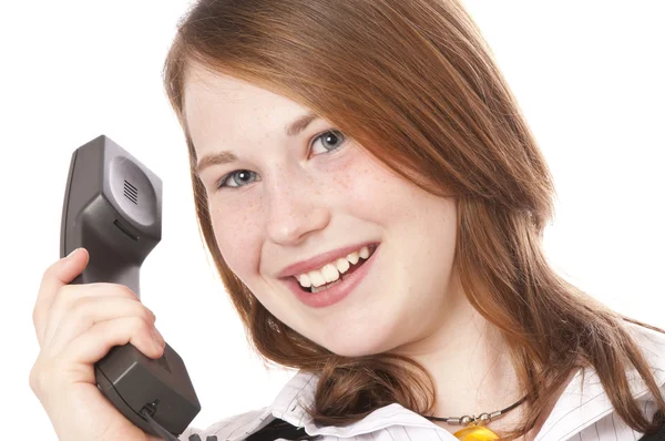 Roztomilá dívka s telefonem — Stock fotografie