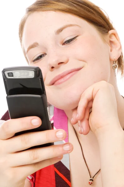 Cute girl with telephone — Stock Photo, Image