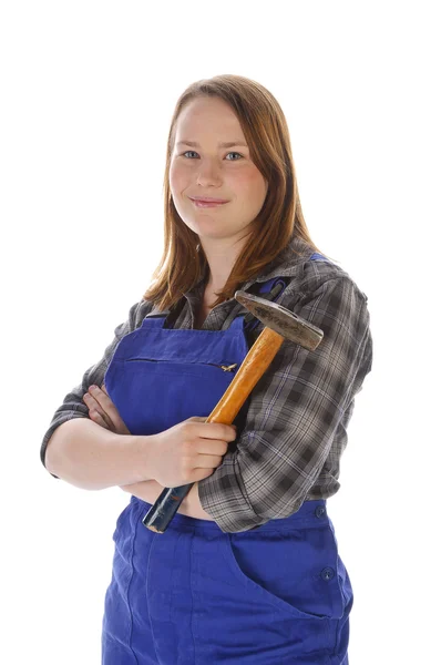 Cute young crafts woman with hammer — Stock Photo, Image