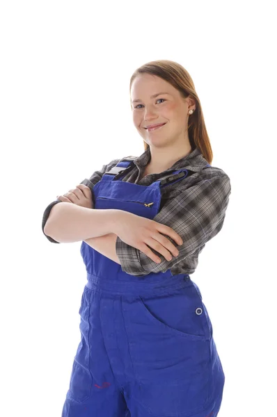 Cute young crafts woman with work cloth — Stock Photo, Image