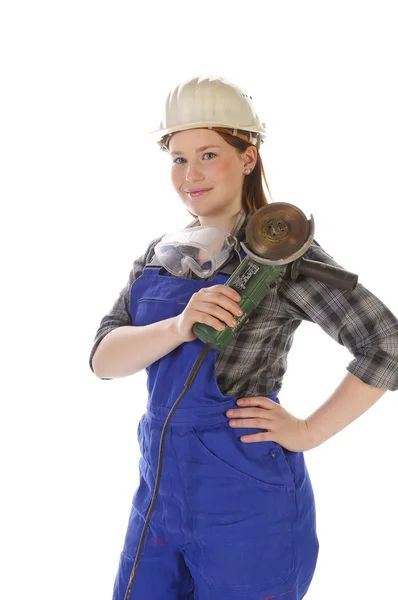 Young crafts woman with grinder — Stock Photo, Image