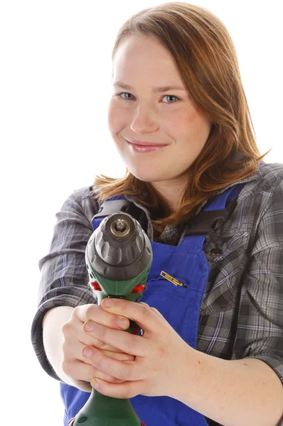 Mladí řemesla žena s Akumulátorový šroubovák — Stock fotografie