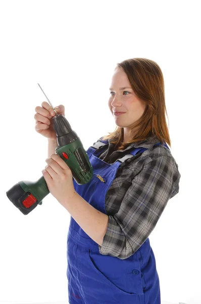 Young crafts woman with cordless screwdriver — Stock Photo, Image