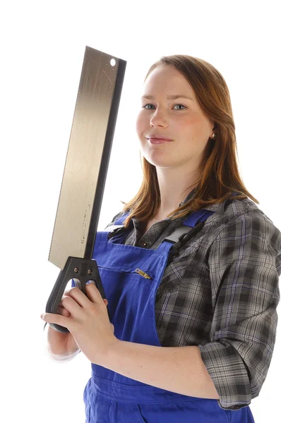 Young crafts woman with jack saw — Stock Photo, Image