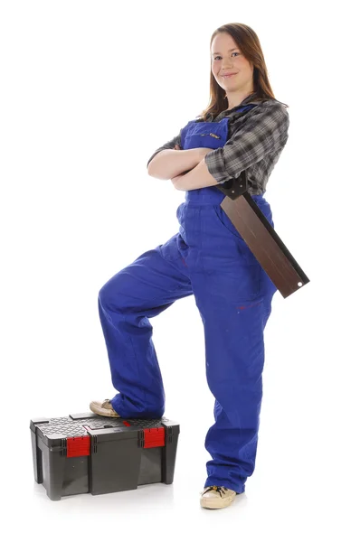 Young crafts woman with jack saw — Stock Photo, Image