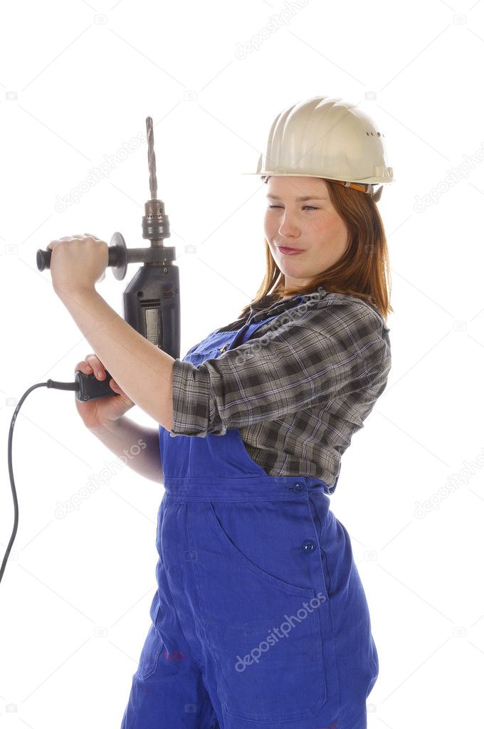 Cute young crafts woman with power drill Stock Photo by ©runzelkorn 5143904