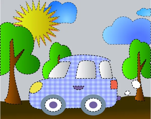 Illustration d'une machine qui roule dans la forêt. enfant — Image vectorielle