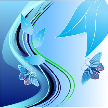 Blue background with verticals, butterflies clipart