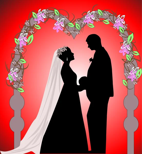 Ilustración de la boda con las siluetas del hombre y la mujer — Vector de stock