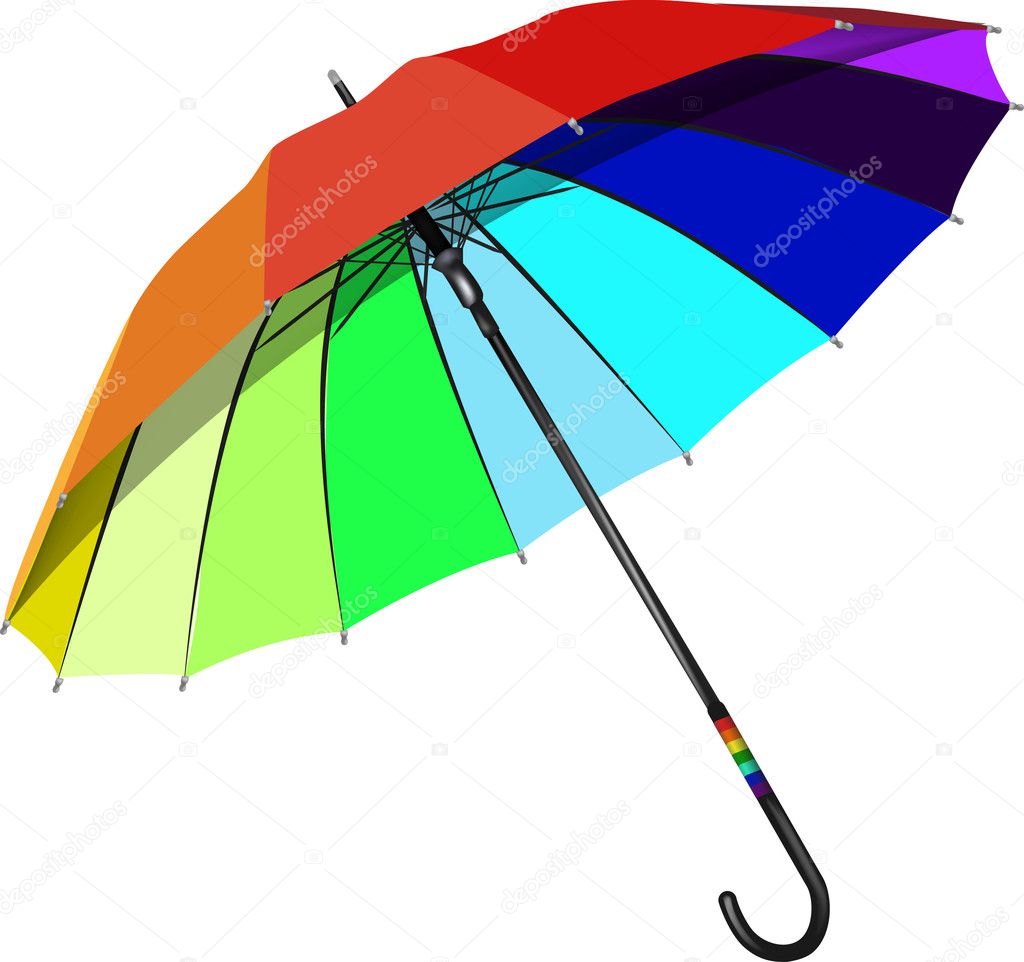 Umbrella with rainbow colors on a white background