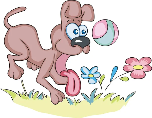 Bir top oynayan çılgın köpek — Stok Vektör