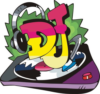 DJ design with record vinyl and ear-phones clipart