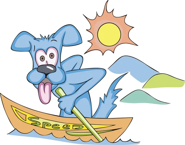 Perro de dibujos animados en lancha rápida — Vector de stock