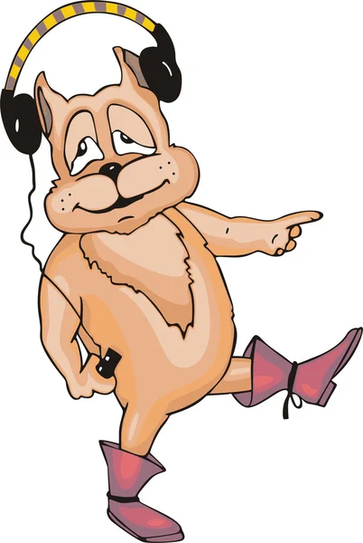 ヘッドフォン漫画の犬 — ストックベクタ
