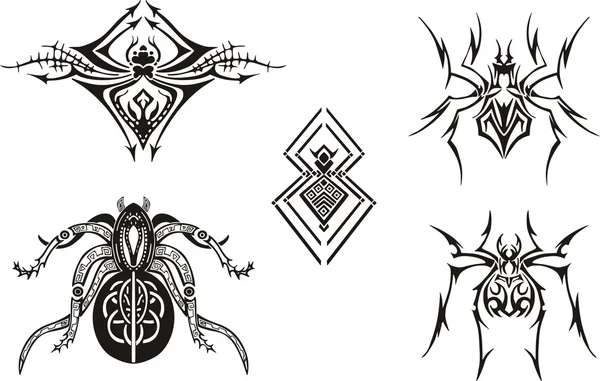 Set Five Simple Symmetrical Black White Spider Sketches Most Suitable — Stock Vector