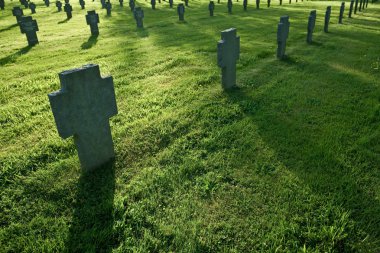 Cemetery with grass during sunset clipart