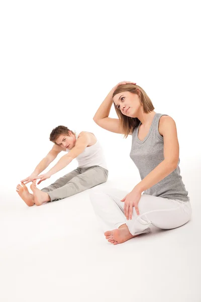 Fitness Healthy Couple Stretching Training White Background — Stock Photo, Image
