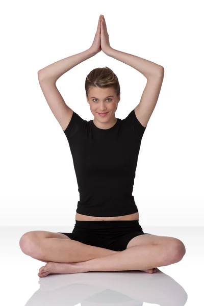 Fitness - Mujer joven en posición de yoga en blanco —  Fotos de Stock