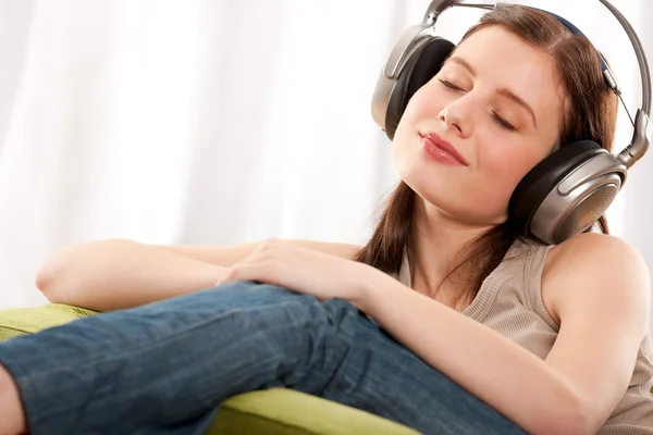 Young Brunette Enjoying Music — Stock Photo, Image