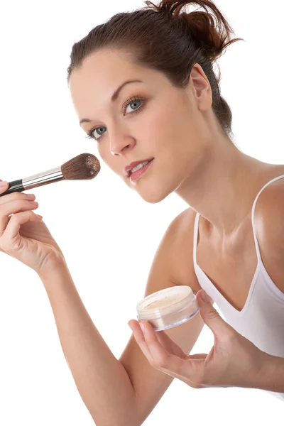Body care series - Young woman applying powder — Stock Photo, Image