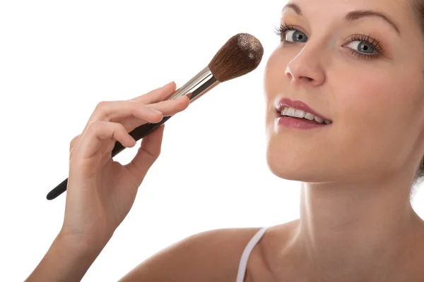 Body care series - Beautiful young woman applying powder — Stock Photo, Image
