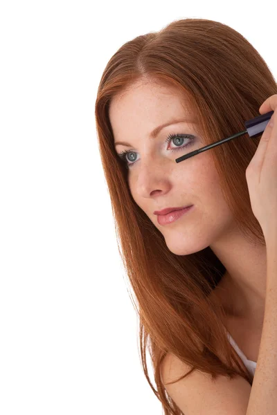 Body care series - Beautiful red hair woman applying mascara — Stock Photo, Image