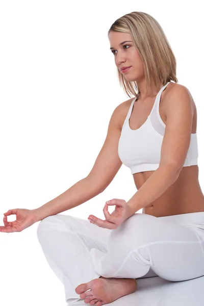 Fitness sorozat - szőke nő jóga pozíció — Stock Fotó