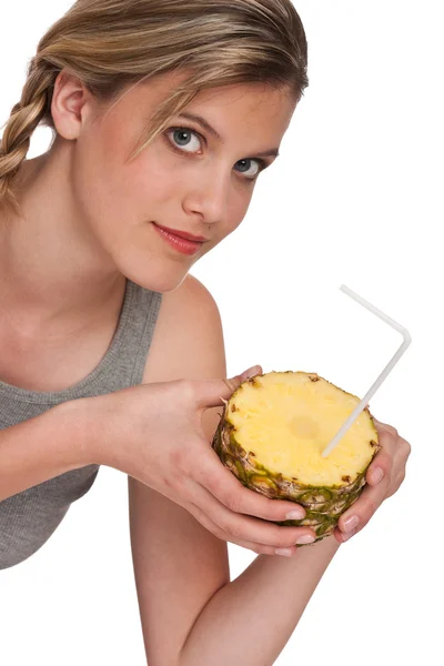 Gezonde levensstijl serie - vrouw met ananas — Stockfoto