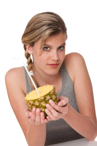 stock image Healthy lifestyle series - Woman holding pineapple