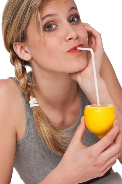Healthy lifestyle series - Woman holding lemon — Stock Photo, Image