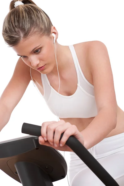 Serie Fitness - Donna con cuffie bianche — Foto Stock