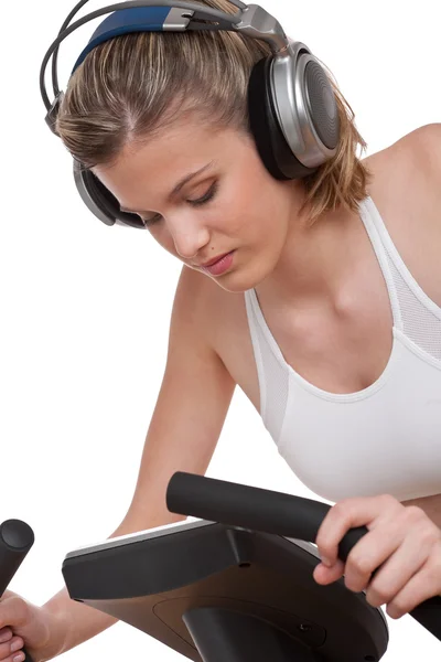 Fitness Sorozat Fejhallgató Fehér Háttér Gyakorlása — Stock Fotó