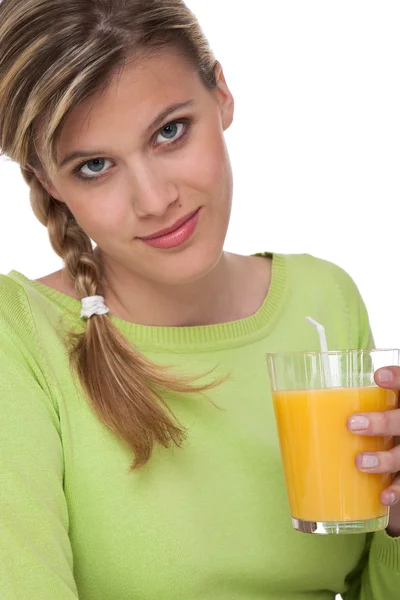 Hälsosam livsstil-serien - kvinna med apelsinjuice — Stockfoto