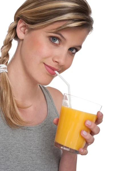 健康的なライフ スタイル シリーズ - オレンジ ジュースを持つ女性 — ストック写真