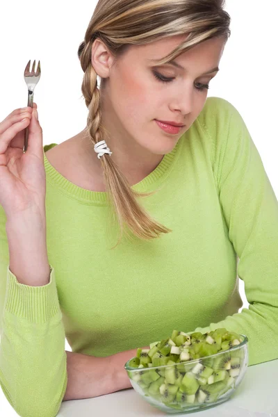 Zdravého životního stylu série - žena s miskou kiwi — Stock fotografie