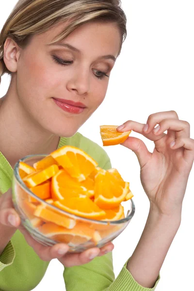 Zdravého životního stylu série - žena s pomerančem — Stock fotografie