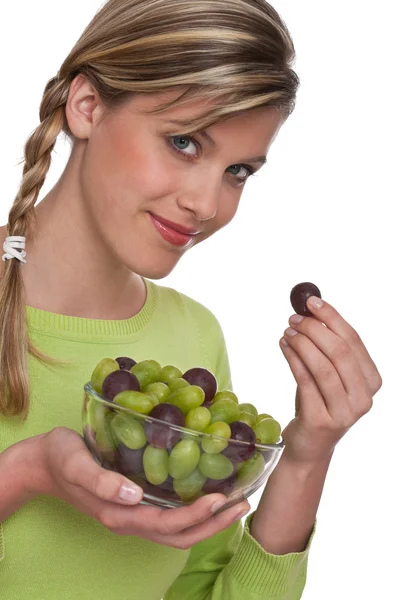 Zdrowy styl życia serii - kobieta winogron — Zdjęcie stockowe