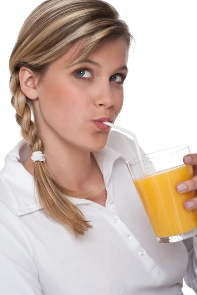 Serie de estilo de vida saludable - Mujer bebiendo jugo de naranja — Foto de Stock