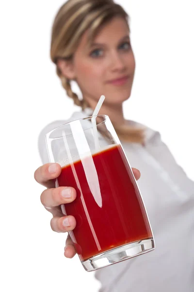健康的生活方式系列 番茄汁在白色背景上的玻璃 — 图库照片