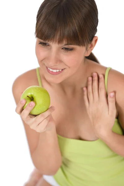 Szczęśliwa kobieta nastolatka z zdrowe firmy apple — Zdjęcie stockowe