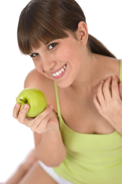 Szczęśliwa kobieta nastolatka z zdrowe firmy apple — Zdjęcie stockowe